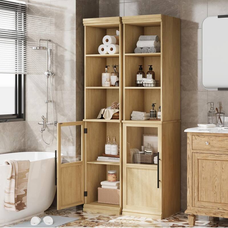 70 Inch Tall Narrow Storage Cabinet with Open Shelves for Small Spaces, Bathroom, Laundry Room Corner