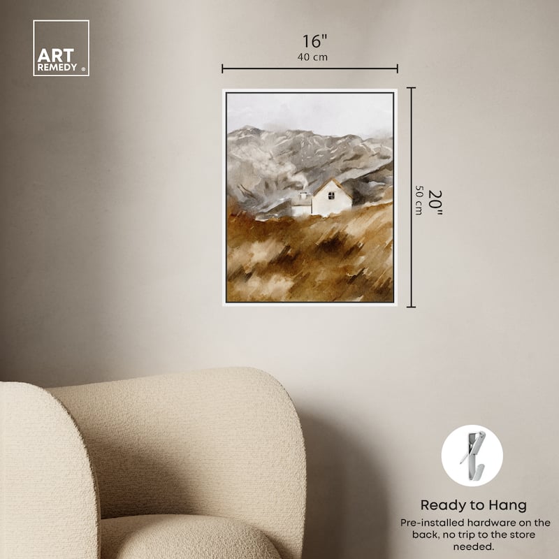 Art Remedy House In The Mountains Framed Landscape 1 Piece Canvas Wall Art Watercolor Style