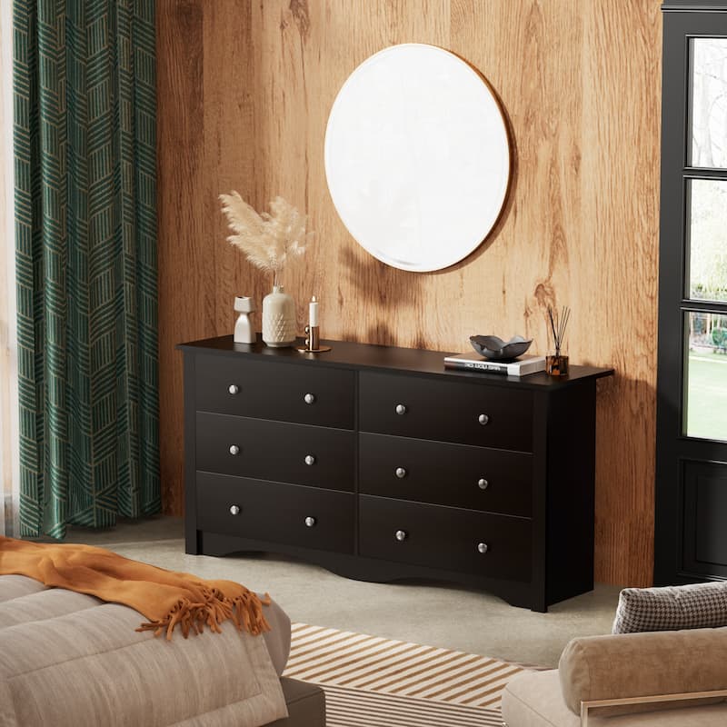 Furniwell 6 Drawer Double Dresser, Modern Wood Chest of Drawer for Living Room Bedroom