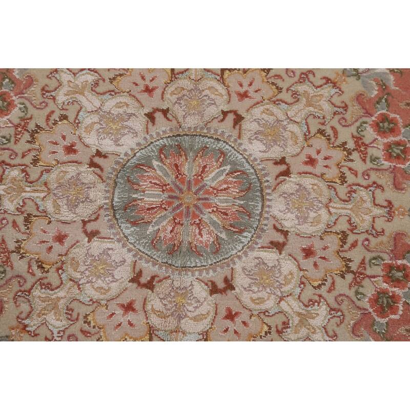 Floral Vegetable Dye Signed Tabriz Persian Rug Handmade Wool Carpet - 6'6"x 9'9"