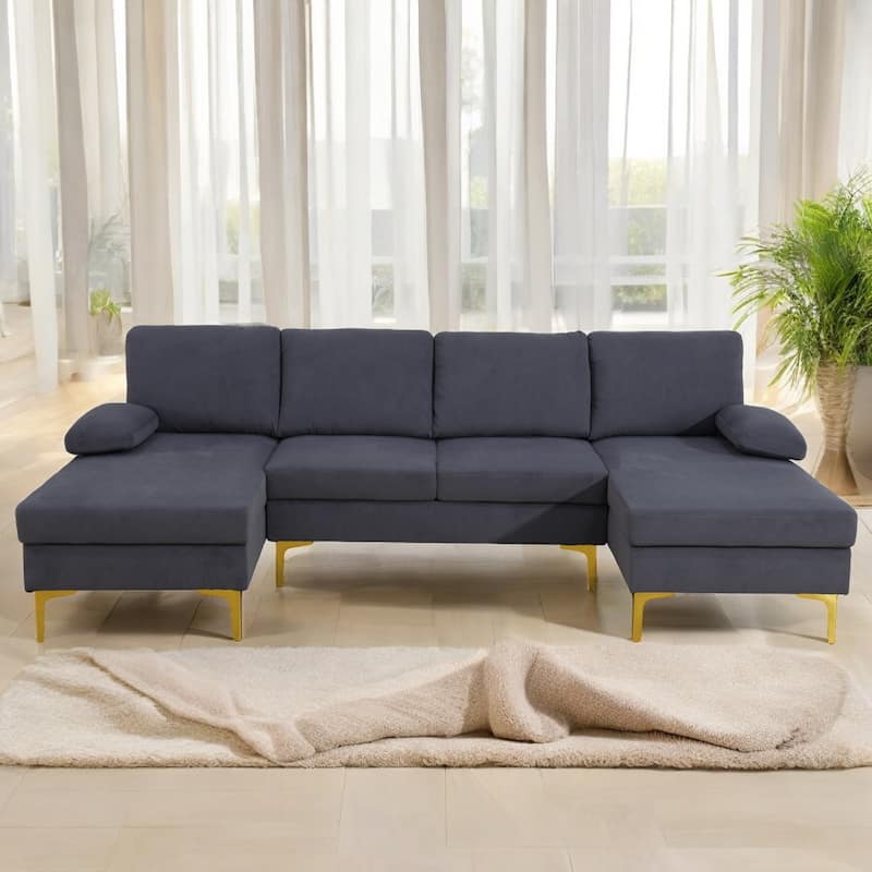 KISRAIS 99.5" Wide 3-Piece Flannel U-shaped Sectional Sofa - Dark Gray