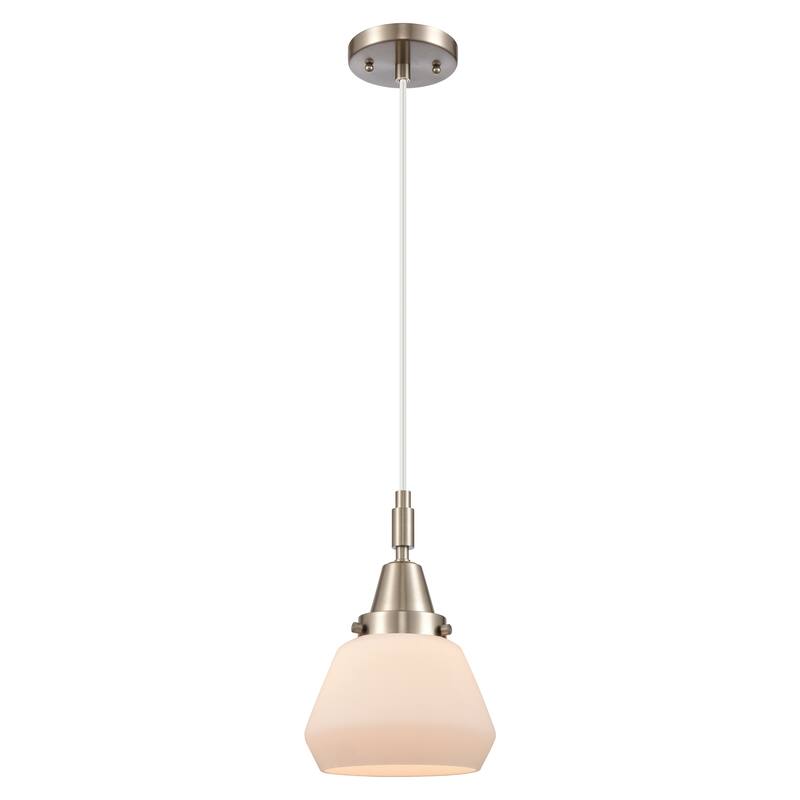 Innovations Lighting Downtown Urban - Caden Fulton - 1 Light 7" Cord Hung Mini Pendant - Brushed Satin Nickel/Matte White Shade