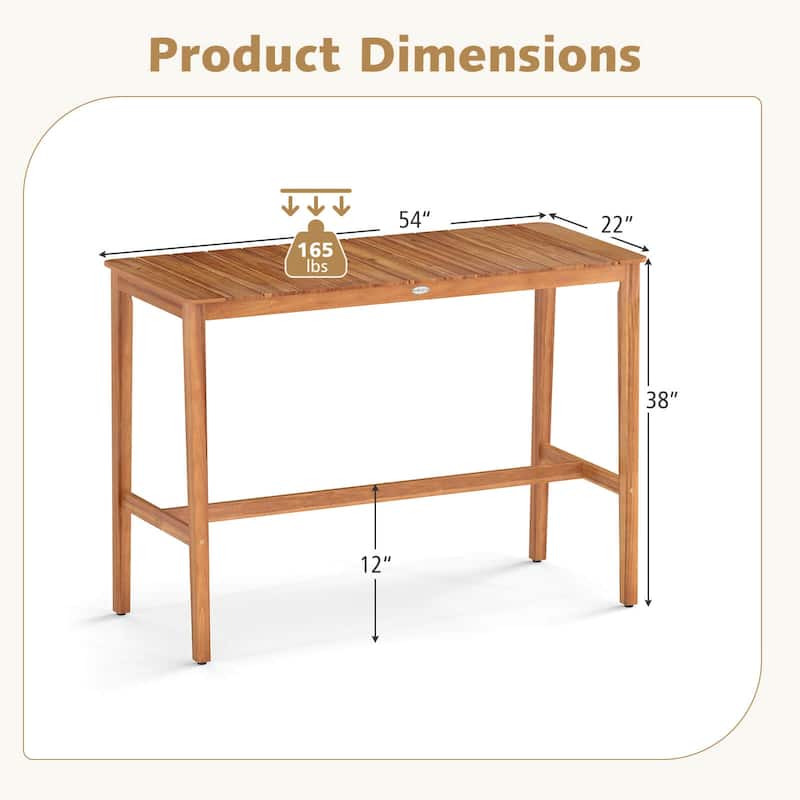 Costway 54" x 22" Acacia Wood Counter Height Table with Slatted - See Details