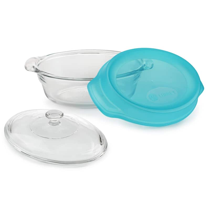 Libbey Bakers Premium 2-Quart Oval Glass Casserole Dish with Glass Lid and Plastic Storage Lid