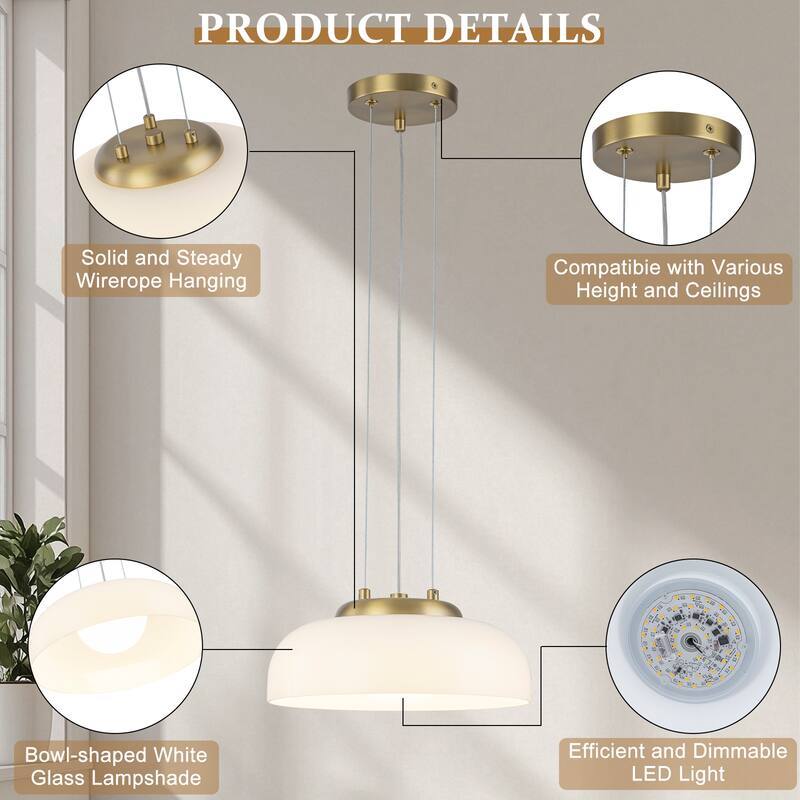 Single Light LED Pendant with Milky White Glass Shade Dimmable Modern