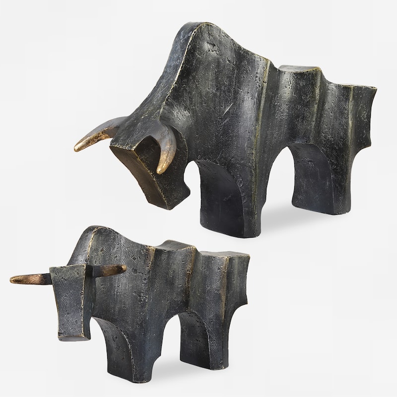 Regal Bull Sculptures - 15" - Bronze Finish - Set of 2