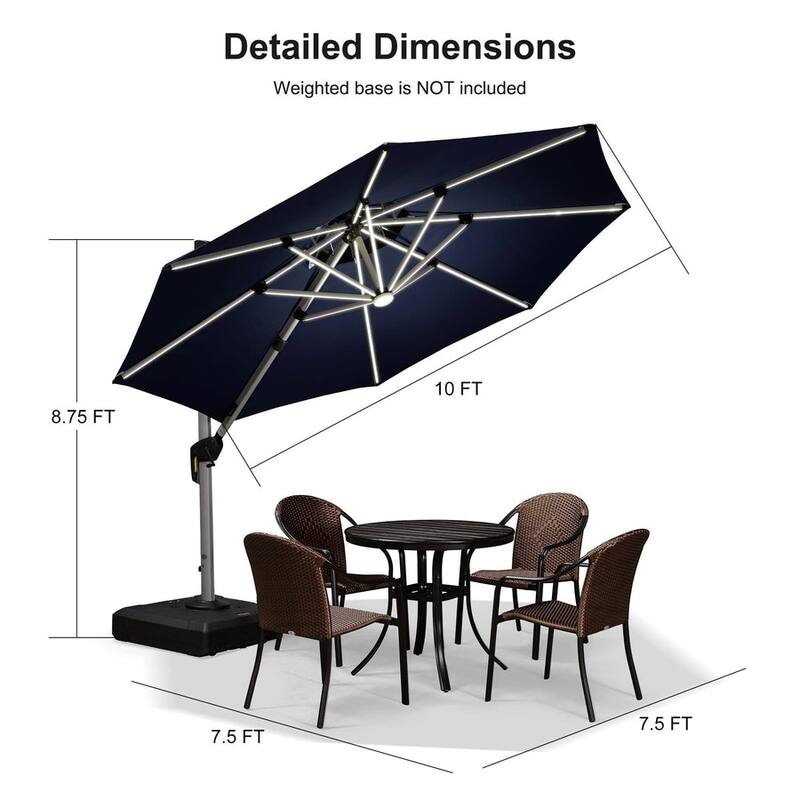 PURPLE LEAF 10 ft Double Top LED Round Patio Cantilever Umbrella