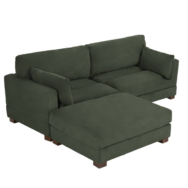 85in.W Corduroy Modular 3-Piece L-Shaped Sectional Sofa with Ottoman