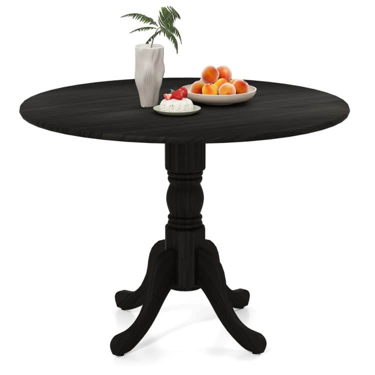 Rubber Wood Round Dining Table with Curved Legs and Adjustable Foot Pads - 40 x 40 x 29 inch (L x W x H) - Black