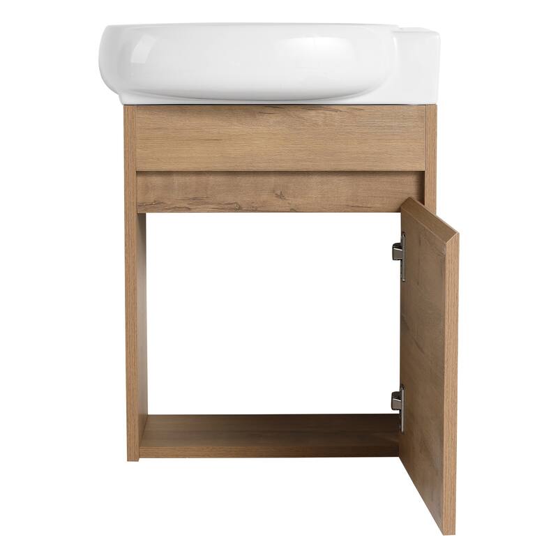 Compact Bathroom Vanity with Sink, Oval Single Ceramic Sink Bathroom Cabinet for Small Bathroom