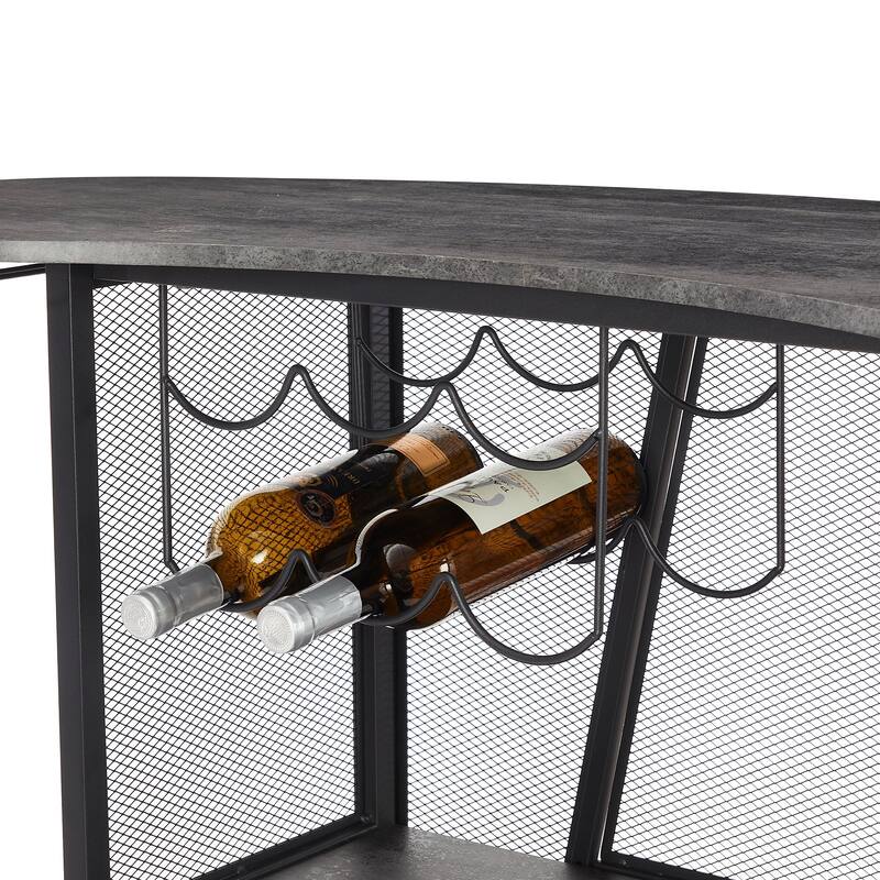 VECELO Bar Unit Bar Cart with Metal Mesh Front, 3-Tier Wine Rack with Glasses Holder