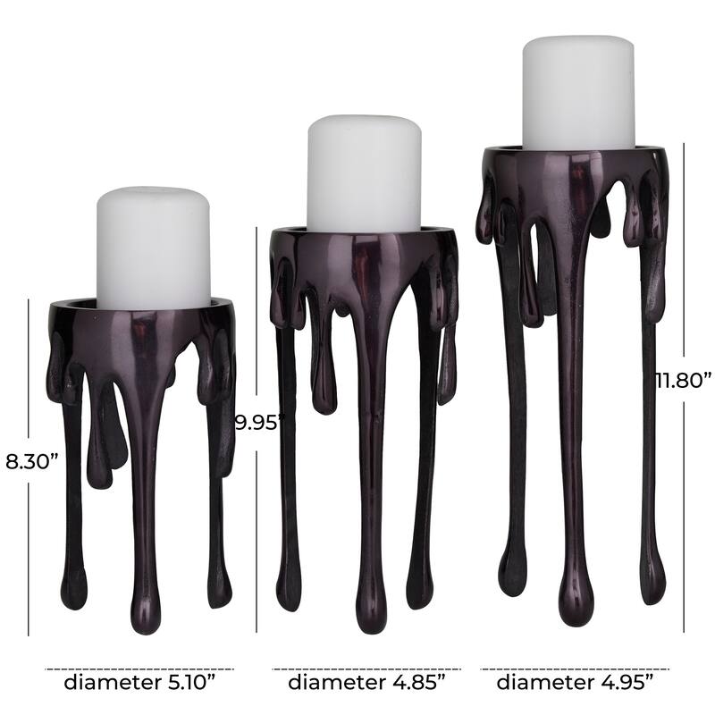 Melting Dripping Wax Metal Contemporary Candle Holders - S/3 12", 10", 8"H