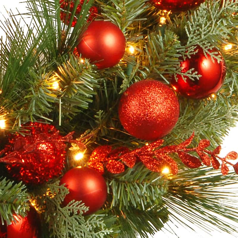 National Tree Company 2 ft. Decorative Collection Christmas Red Mixed Wreaths with 50 Warm White Battery Operated LED's w/Timer