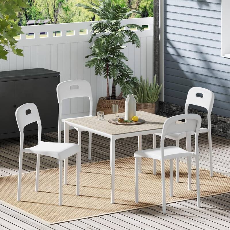 Set of 4 Ergonomic Back Stackable Kitchen Dining Chair, Waterproof for Outside, Office, Kitchen - White