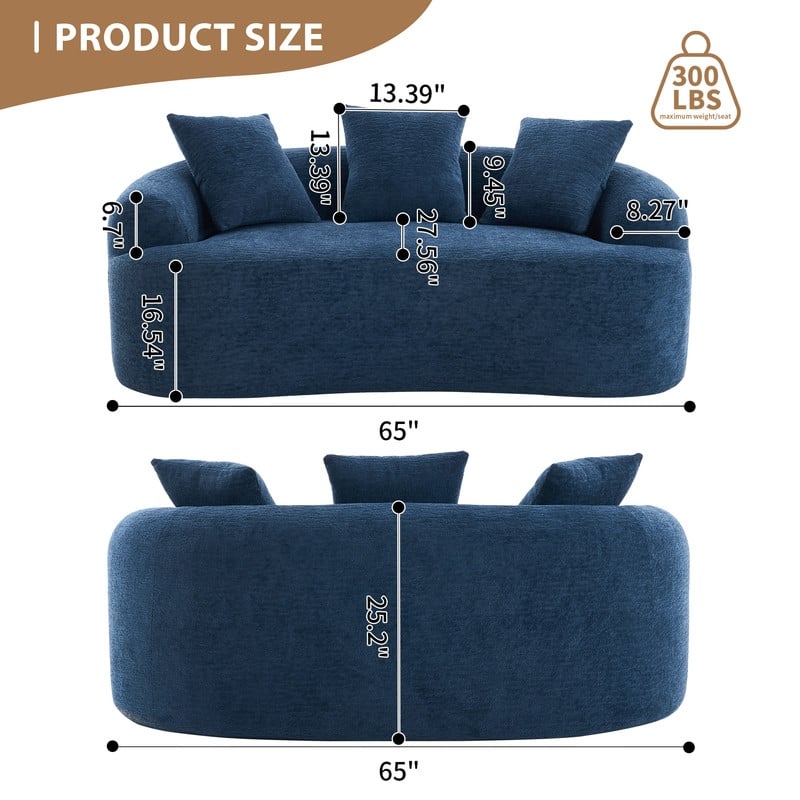 Curved Loveseat Full Compression Sponge Sofa, Chenille Fabric