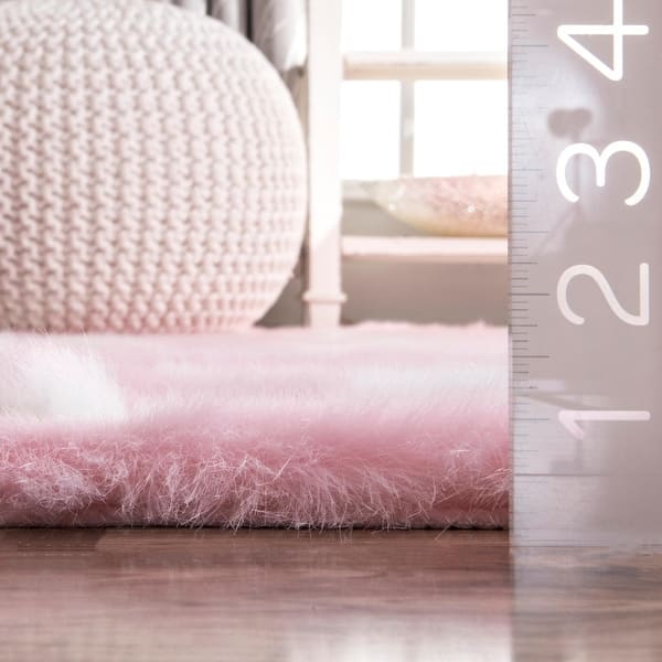 dimension image slide 1 of 2, Brooklyn Rug Co Faux Sheepskin Solid Soft and Plush Cloud Trellis Kids Shag Rug