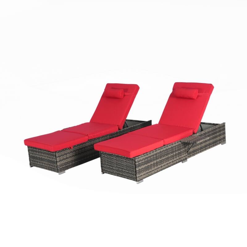 Outdoor Chaise Lounge Chair Set of 2 with Storage
