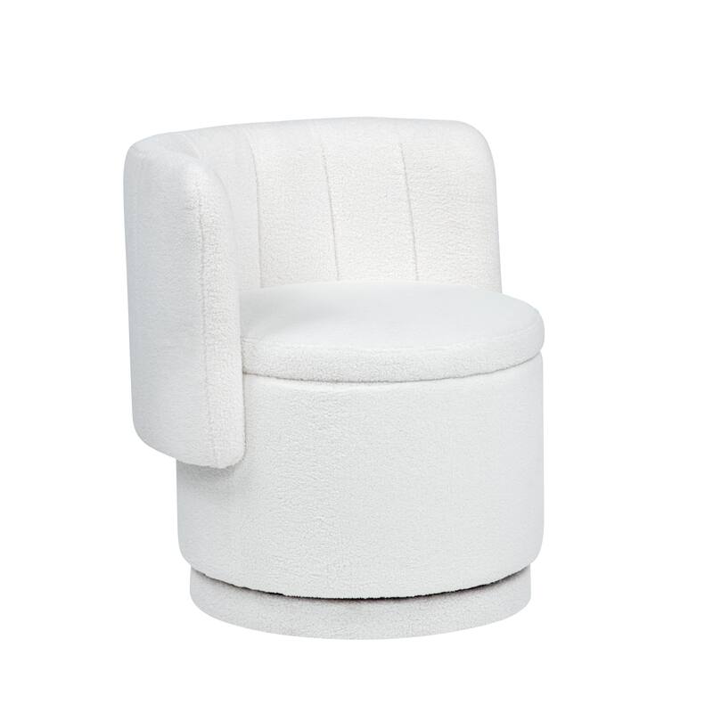 Swivel Accent Chair with Curved Backrest, Boucle Upholstered Lounge Chair, Barrel Sofa Chair with Hidden Storage