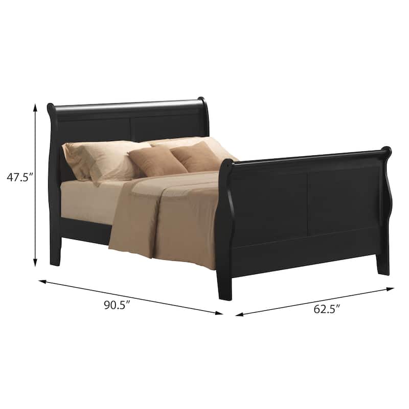 Queen Size Wood Sleigh Bed with Box Spring Required and 3-Slat Support