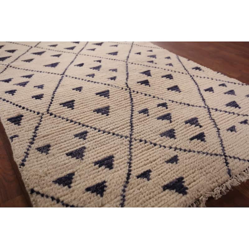 Modern Geometric Moroccan Oriental Accent Rug Hand-Knotted Wool Carpet - 2'10"x 5'3"