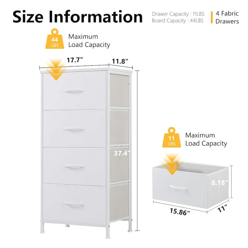 4 Drawers Dresser Storage Organizer Unit w/Removable Fabric Bins, Steel Frame Wood Top