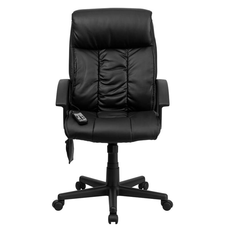High Back Massaging LeatherSoft Upholstered Chair with Side Remote Pocket