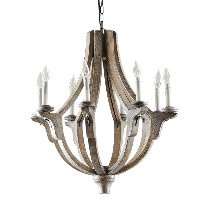 Wood Caged Style 8 Light Chandelier with Link Style Chain - Brown - Roche River Decor