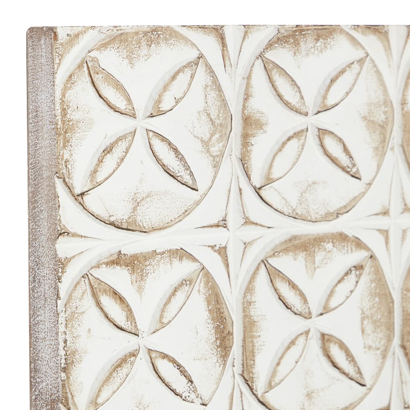 Wooden Geometric Intricately Carved Wall Decor - Set of 2 White - Roche River Decor