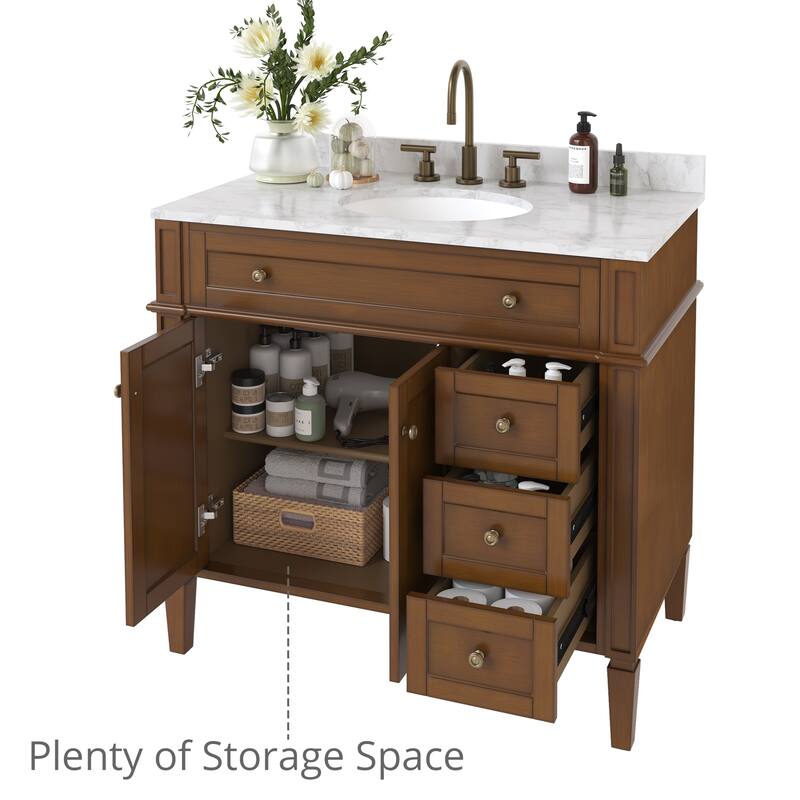 36/48/60 in. Bathroom Vanity with Ceramic Undermount Sink, Wood Cabinet, and storage drawers