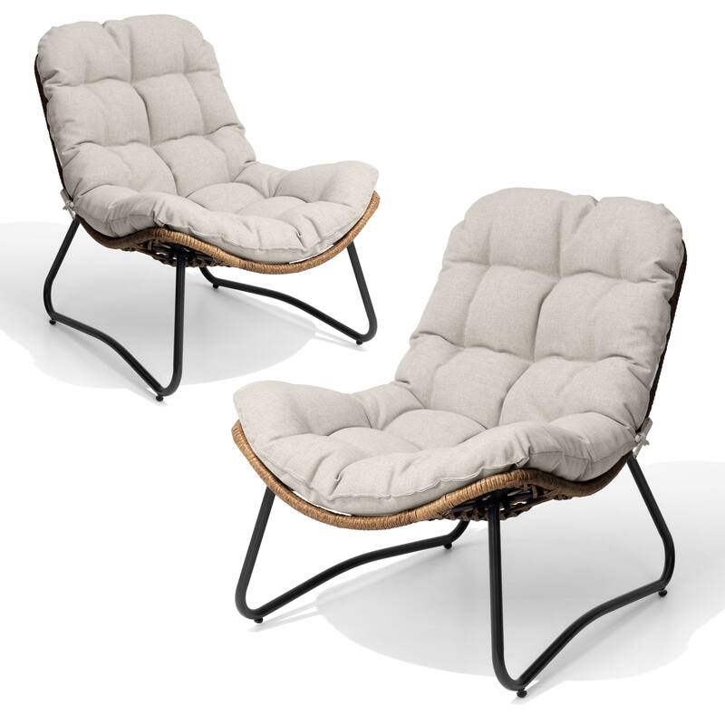 All-Weather Papasan PE Rattan Chair Single Loveseat Sets with Cushion For Indoor Outdoor