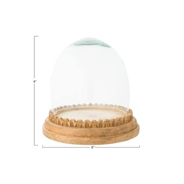 Recycled Glass Cloche on Hand-Carved Mango Wood Base (Set of 2 Pieces ...