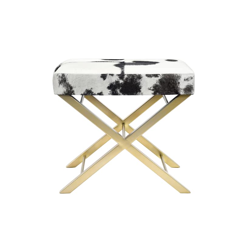 Gold Stainless Steel Ottoman Chair with Black and White Hairline Leather