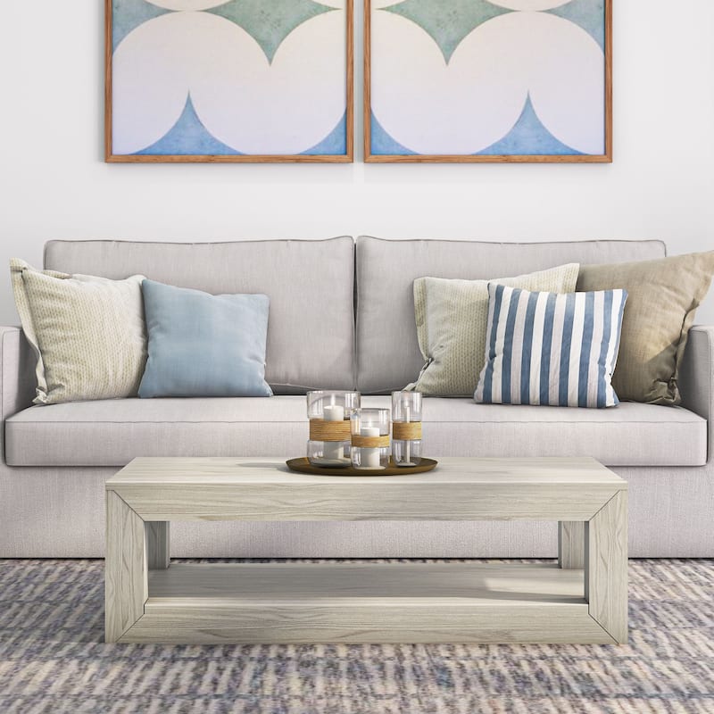 Plank and Beam Modern Rectangular Coffee Table with Shelf