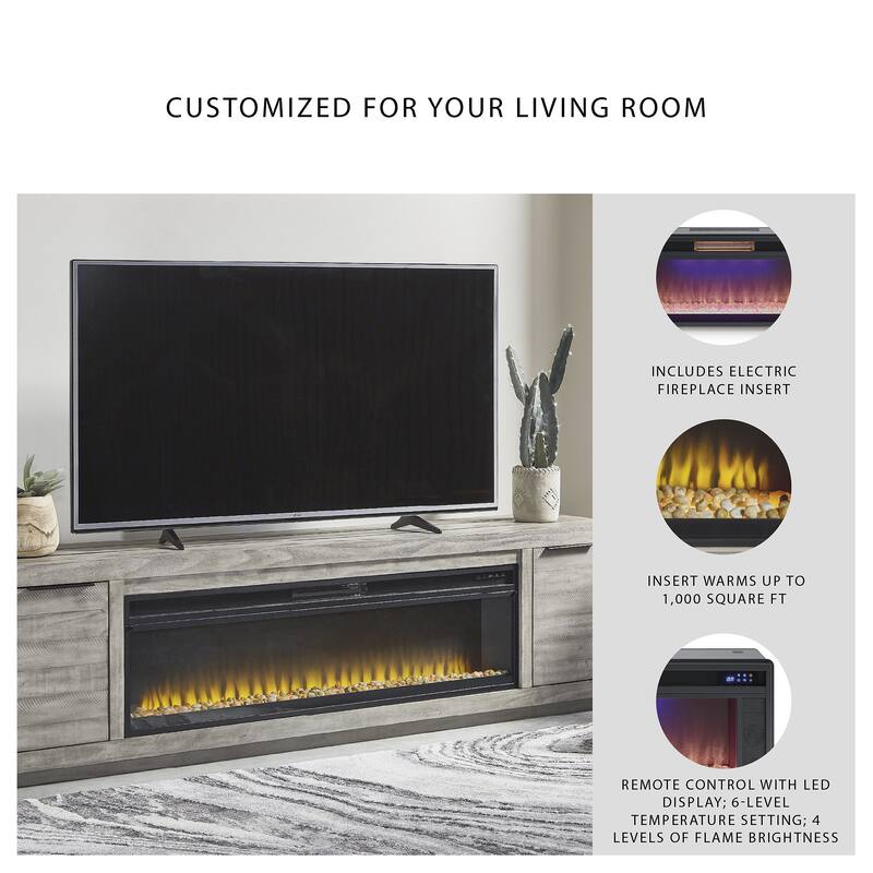 Signature Design by Ashley Krystanza 92" TV Stand for TVs up to 105" with Electric Fireplace - 92"W x 18"D x 25"H