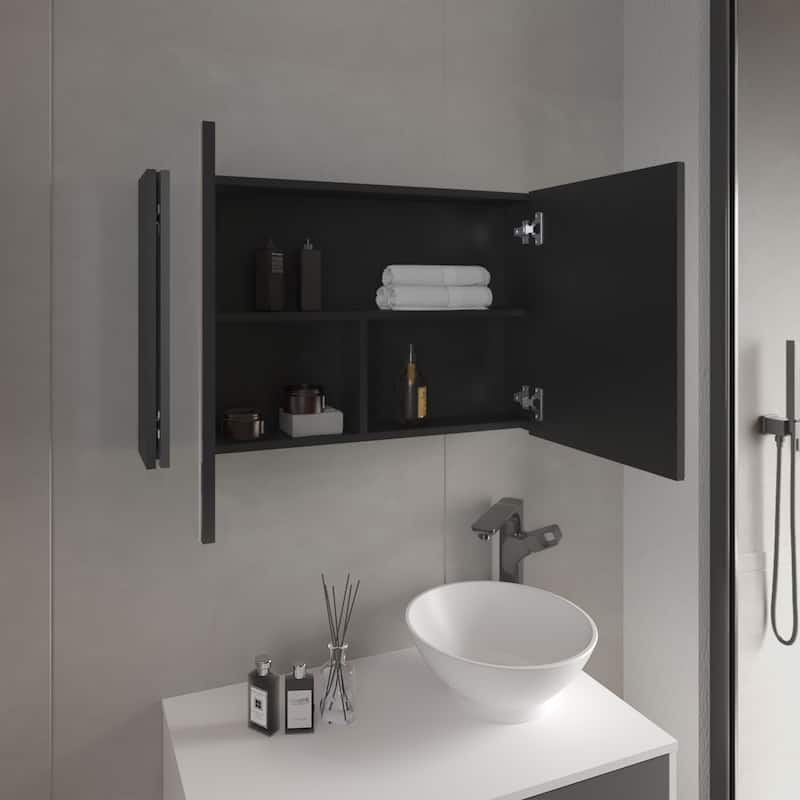 Bouti 31.5" Double Door Mirror Medicine Cabinet with 3 Shelves for Bathroom or Kitchen Storage