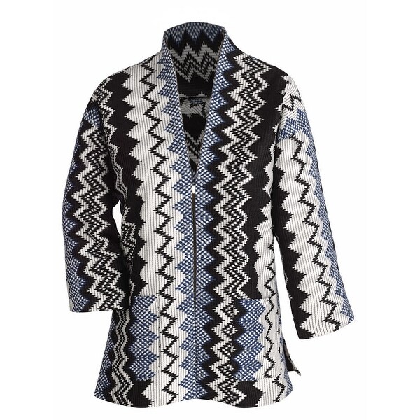 Women's Fashion Jacket - Corded Zigzag 3/4 Sleeve Zip Front Blazer ...