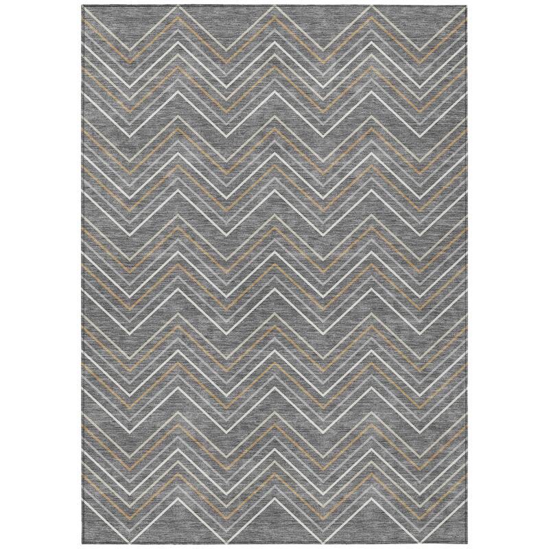 Machine Washable Indoor/ Outdoor Modern Chevron Chantille Rug