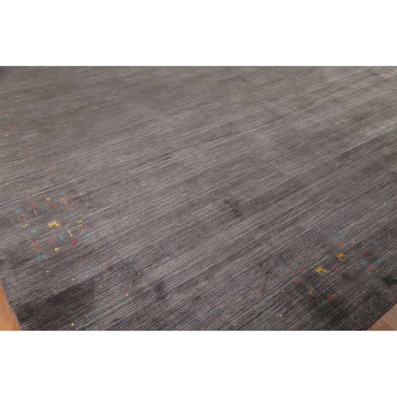 Striped Gabbeh Square Area Rug Handmade Wool Carpet - 9'10"x 9'7"