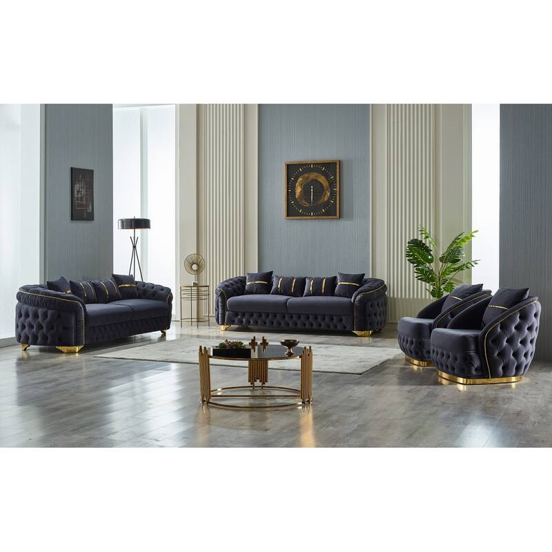 Ashley 4-Pieces Two Sofa Two Chair Living Room Set, Tufted Back - Anthracite