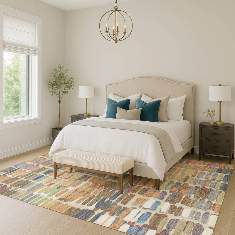 Machine Washable Indoor/ Outdoor Modern Caps Chantille Rug