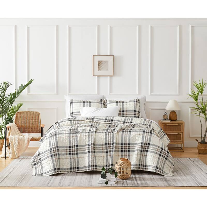 Vilano Choice Ultra-Soft Plaid 3-piece Quilt and Sham Set - Tofu - King - Cal King