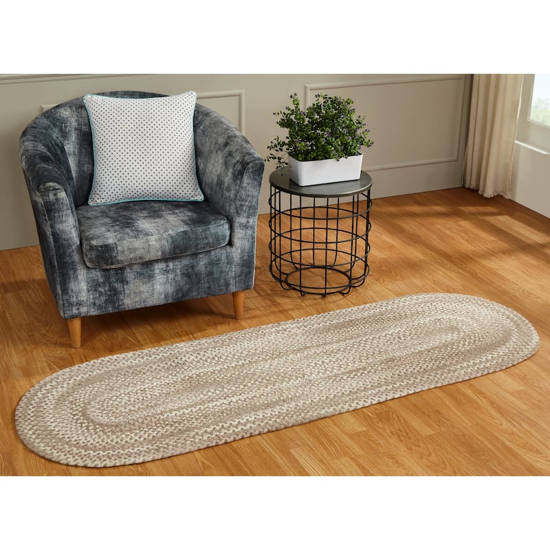 Ombre Soft Chenille Braided Rugs - 2' x 6' Oval - Beige
