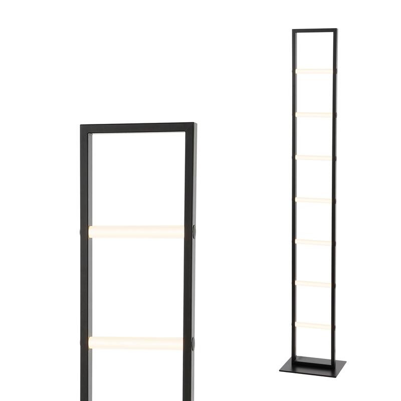Vivian 59.3" Minimalist Modern Iron Ladder Dimmable Integrated LED Floor Lamp, Black, by JONATHAN Y