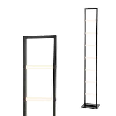 Vivian 59.3" Minimalist Modern Iron Ladder Dimmable Integrated LED Floor Lamp, Black, by JONATHAN Y