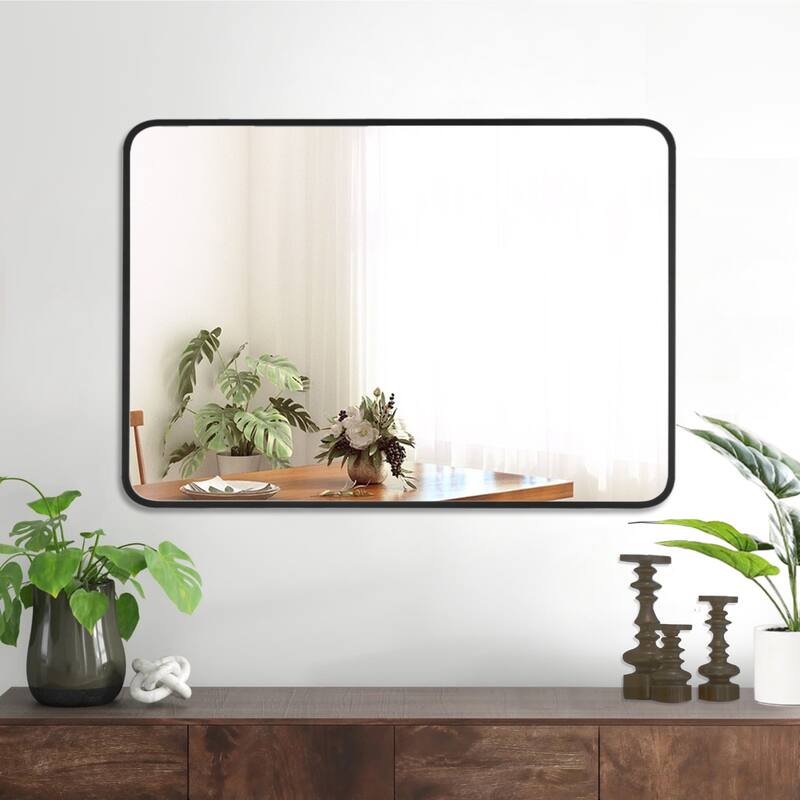 Rounded Rectangular Metal Framed Bathroom Vanity Mirror - 36"x24"