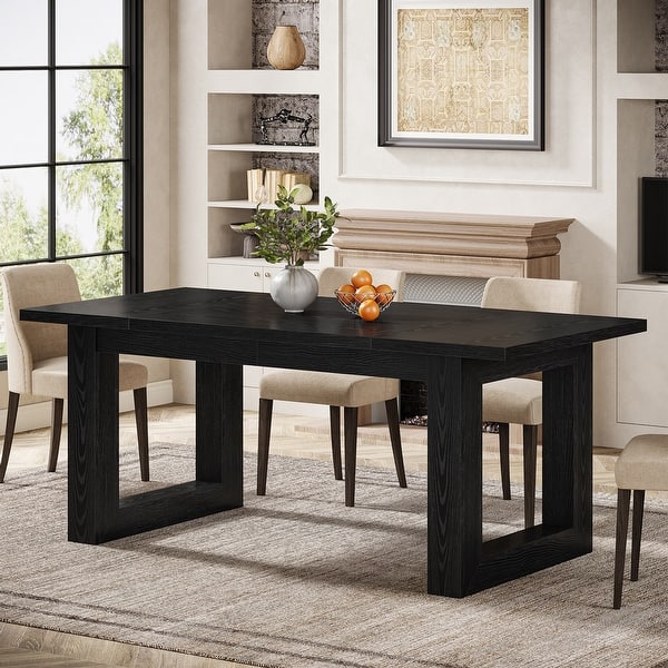 LITTLE TREE 63-Inch Rectangular Dining Table - Light Walnut, Modern Minimalist Style Seats 6