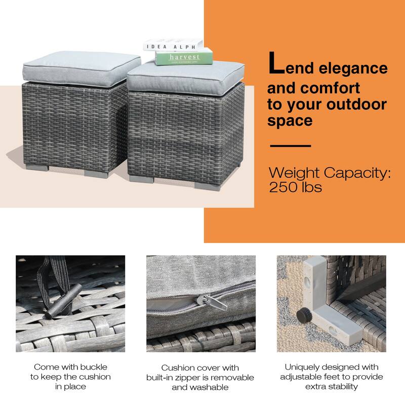 Outdoor Patio Rattan Ottoman Set (Set of 2)