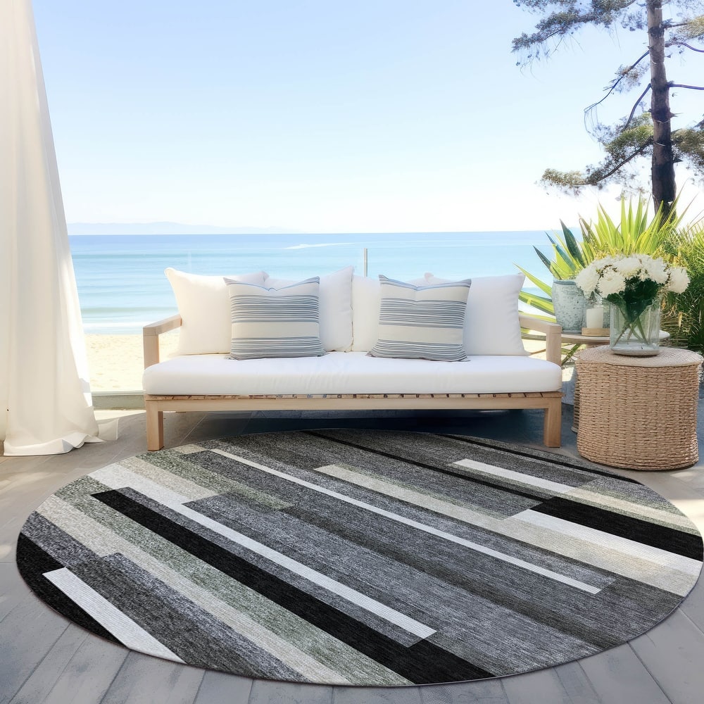 Machine Washable Indoor/ Outdoor Chantille Contempory Stripe Rug