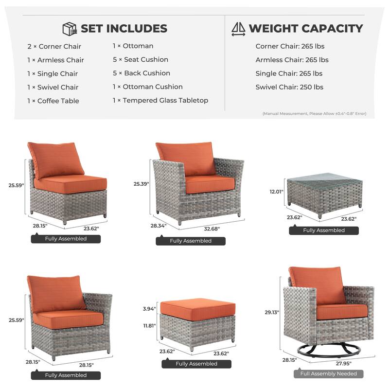 HOOOWOOO 7-piece PE Wicker Outdoor Furniture Sectional Set with Swivel Rocking Chair