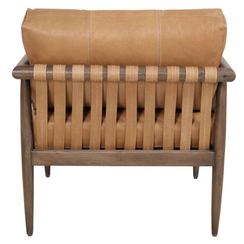 HomeRoots 28" Brown Genuine Leather and Solid Wood Arm Chair - 27.50 in. x 26.00 in. x 30.50 in.